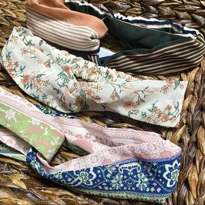 Set of 3 Floral & Striped Headbands Hippie Boho Hair Bands